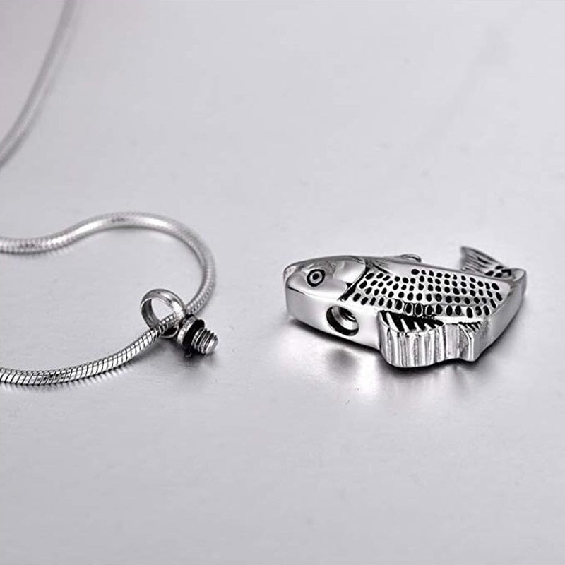 Fish Pendant Memorial Urn Necklace for Ashes+Fill kit