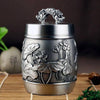 Hand Carved Beautiful Embossed Pure Tin 97% Lead Free Pewter Handmade Urn