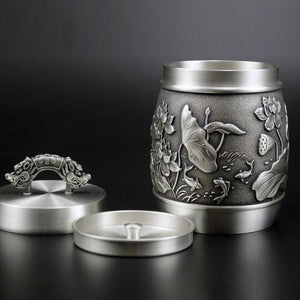 Hand Carved Beautiful Embossed Pure Tin 97% Lead Free Pewter Handmade Urn