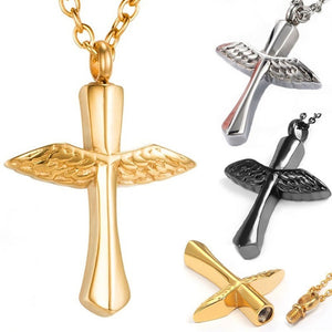 Funeral Angel Wings Cross Memorial Necklace