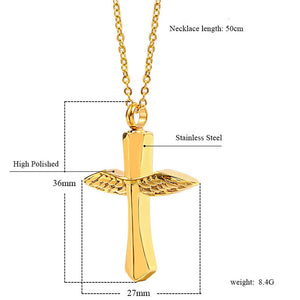 Funeral Angel Wings Cross Memorial Necklace