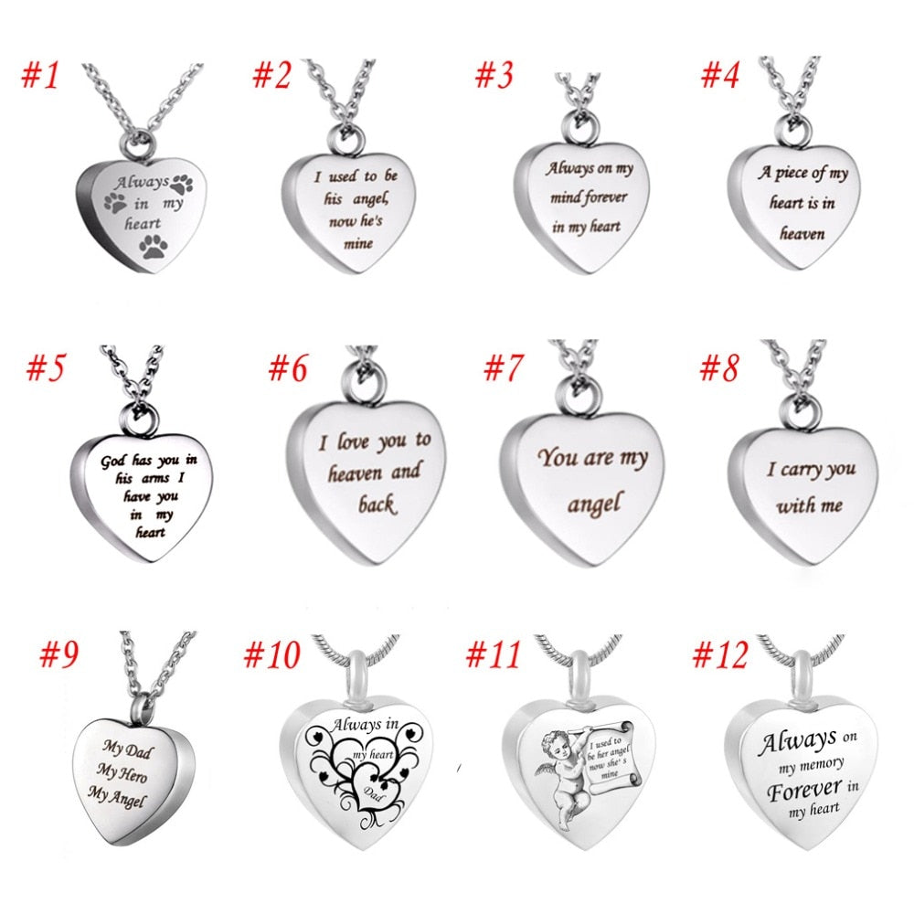 Beautiful Heart Pet Paw Cremation Urn Necklace