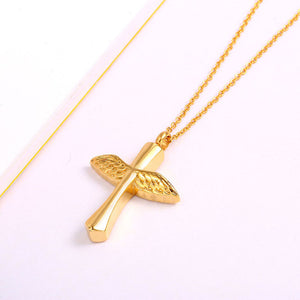 Funeral Angel Wings Cross Memorial Necklace