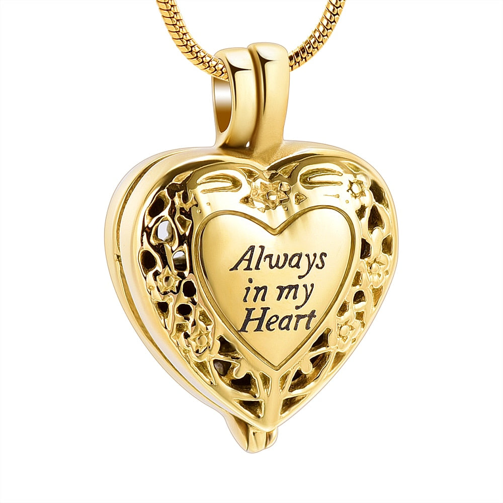 Always in My Heart  Golden Memorial Urn Necklace