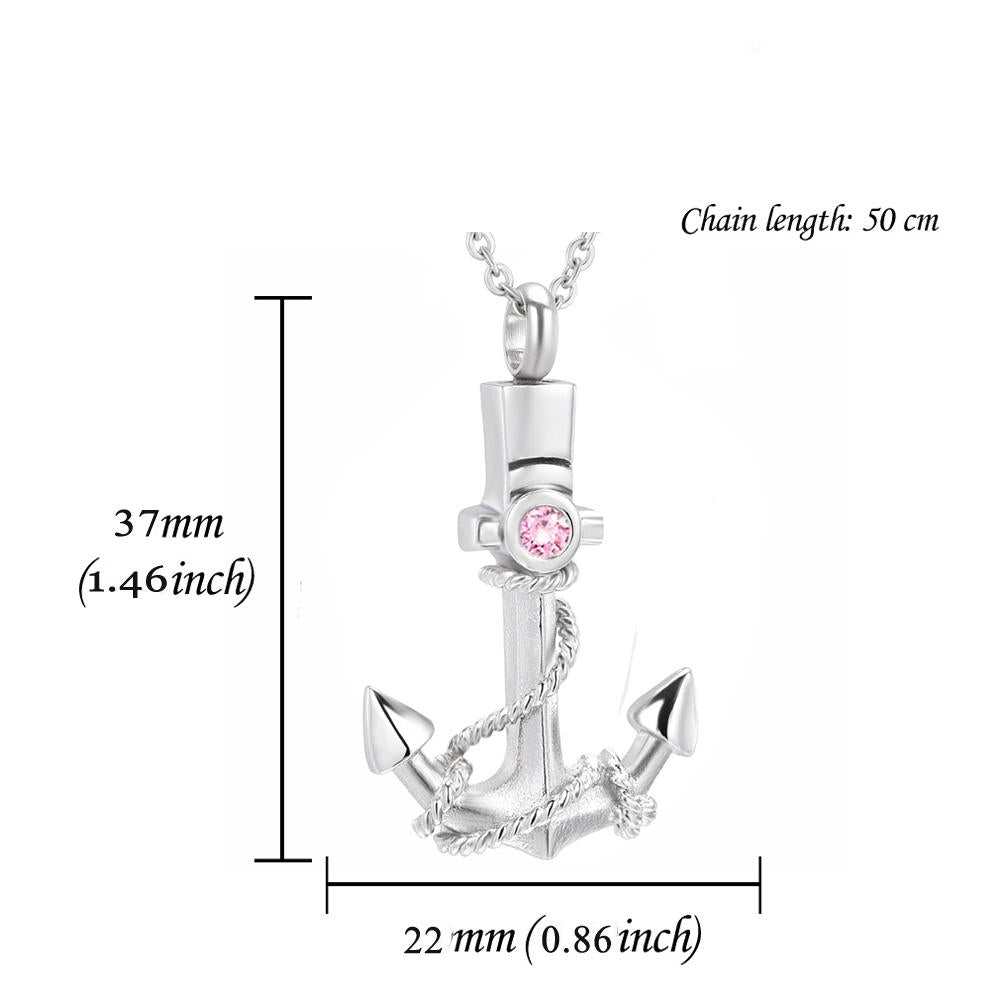 Anchor Memorial Stainless Steel Cremation Pendant With Birthstone