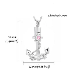 Anchor Memorial Stainless Steel Cremation Pendant With Birthstone