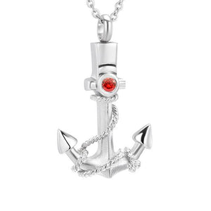 Anchor Memorial Stainless Steel Cremation Pendant With Birthstone