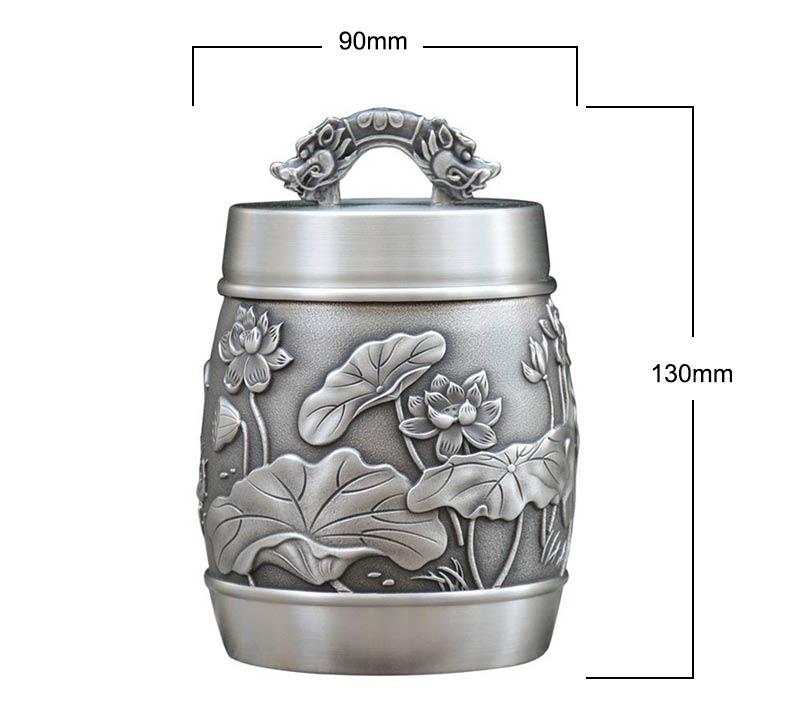 Hand Carved Beautiful Embossed Pure Tin 97% Lead Free Pewter Handmade Urn