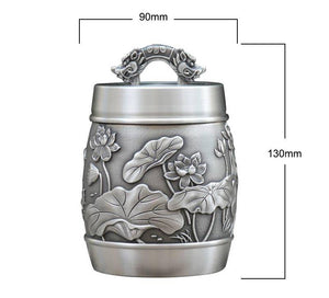 Hand Carved Beautiful Embossed Pure Tin 97% Lead Free Pewter Handmade Urn