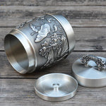 Hand Carved Beautiful Embossed Pure Tin 97% Lead Free Pewter Handmade Urn