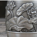 Hand Carved Beautiful Embossed Pure Tin 97% Lead Free Pewter Handmade Urn