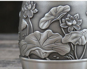 Hand Carved Beautiful Embossed Pure Tin 97% Lead Free Pewter Handmade Urn