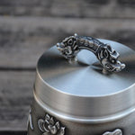 Hand Carved Beautiful Embossed Pure Tin 97% Lead Free Pewter Handmade Urn