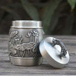 Hand Carved Beautiful Embossed Pure Tin 97% Lead Free Pewter Handmade Urn