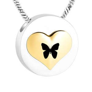 Lovely Heart Round Cremation  Urn Necklace