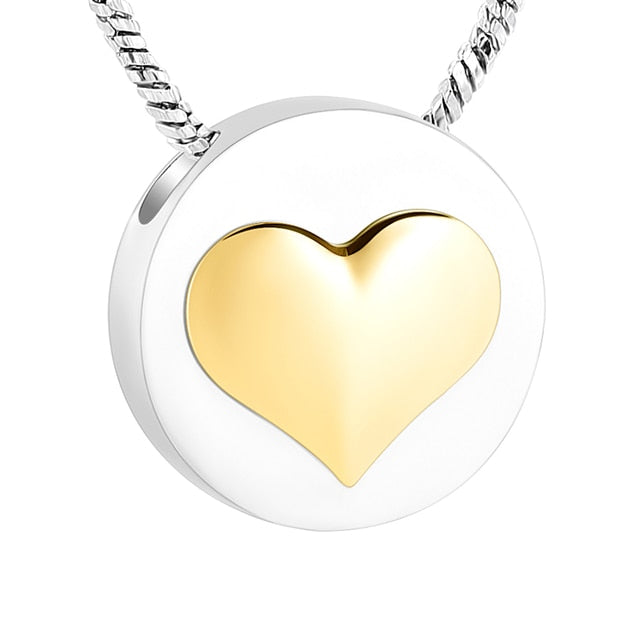 Lovely Heart Round Cremation  Urn Necklace